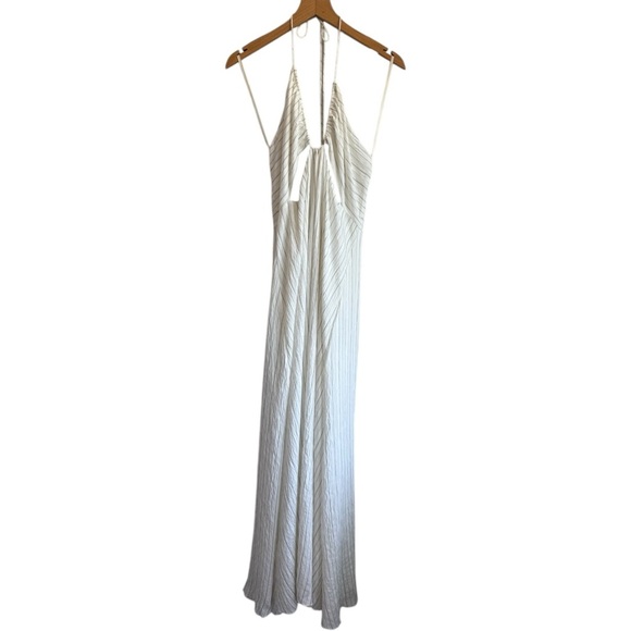 REBECCA TAYLOR | NWT Rumpled Stripe Halter Maxi Dress | White 14 - Picture 9 of 15